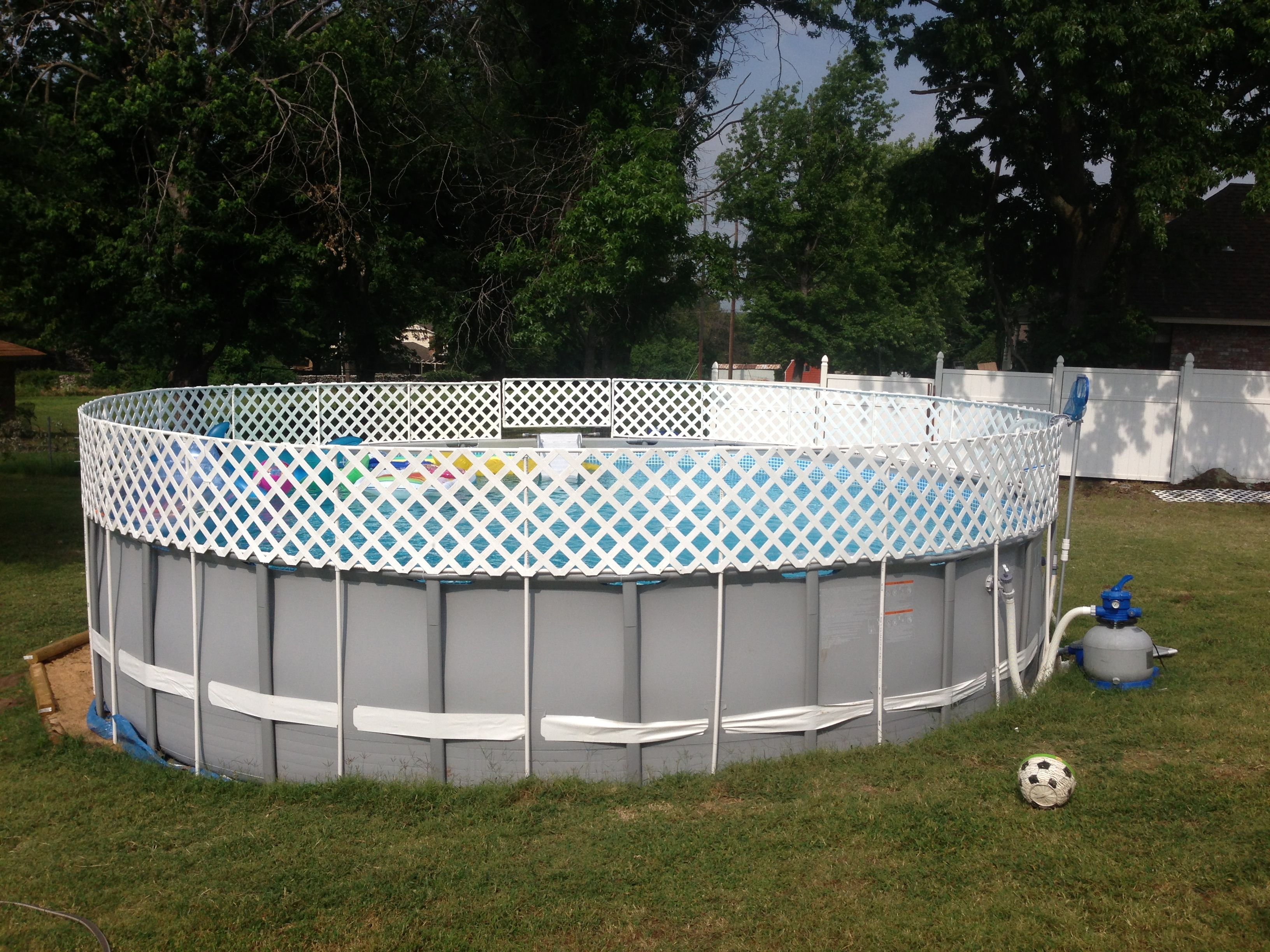 Above Ground Pool Fence Diy 12inch Pvc Pipe And White Pvc Lattice intended for measurements 3264 X 2448