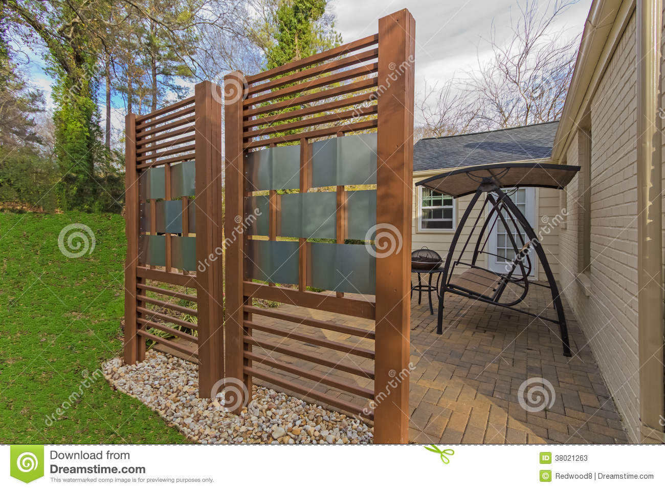 Backyard Patio With Diy Privacy Fence Stock Image Image Of Brick within size 1300 X 957