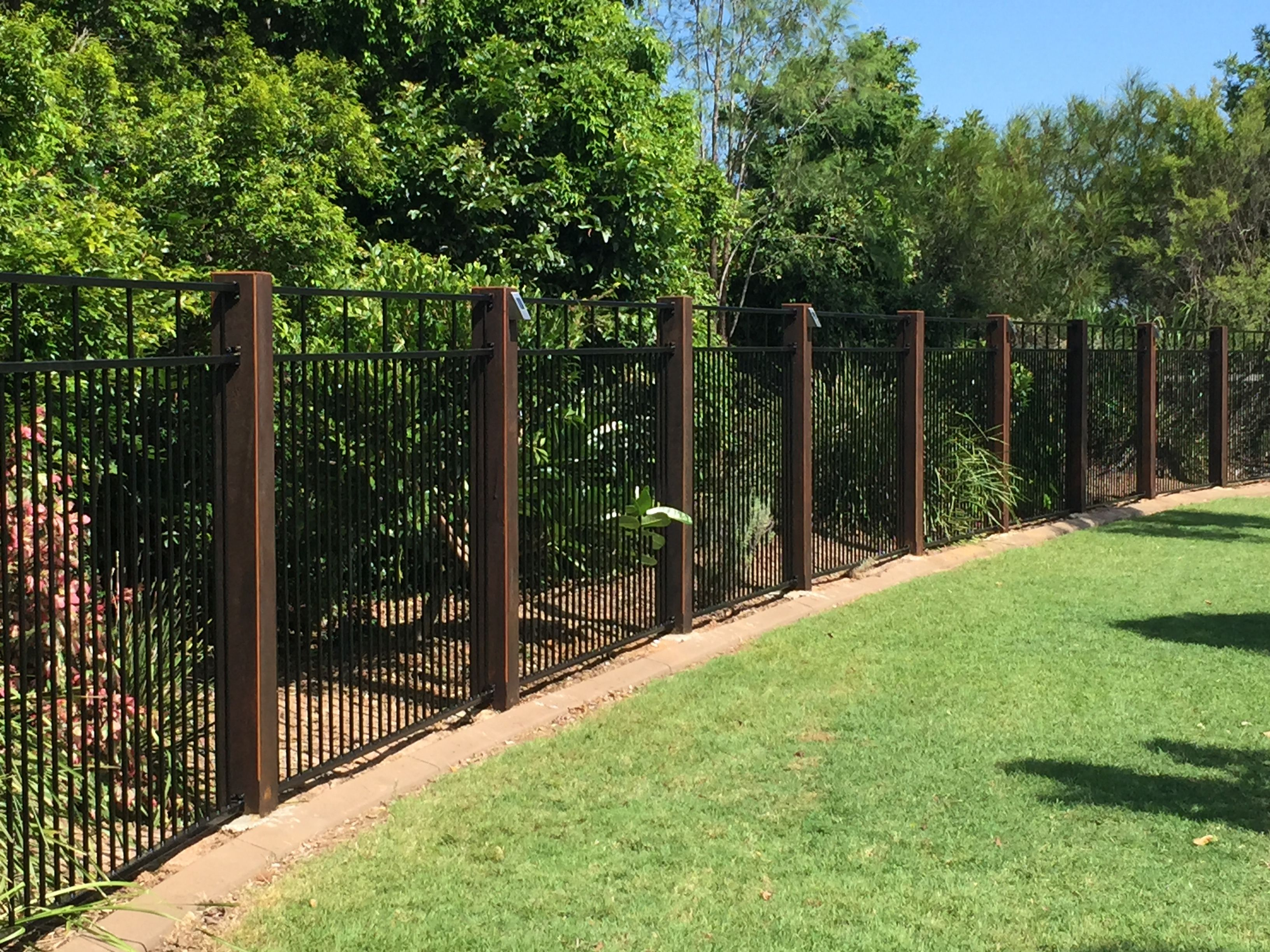 Black Aluminium Panels With Treated Hardwood Posts Pool Fencing with proportions 3264 X 2448