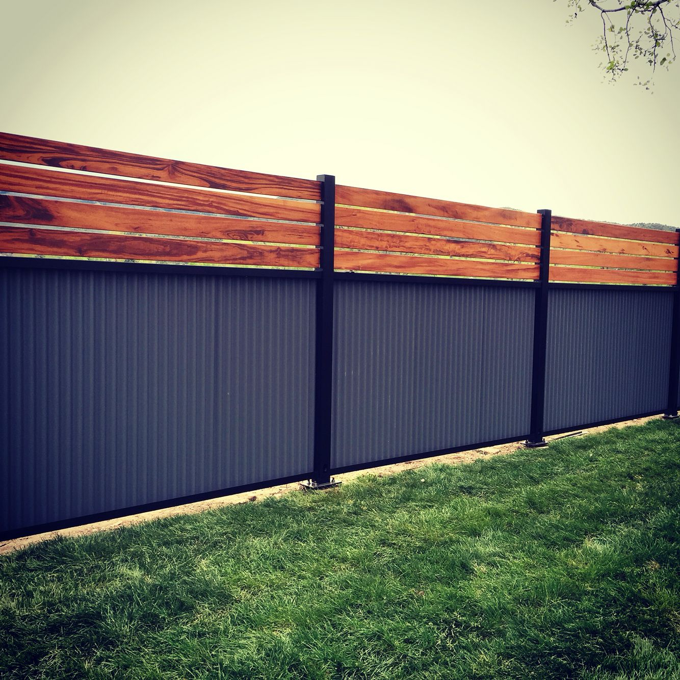 Custom Privacy Fence Built Out Of Metal Post Tiger Wood And for sizing 1334 X 1334