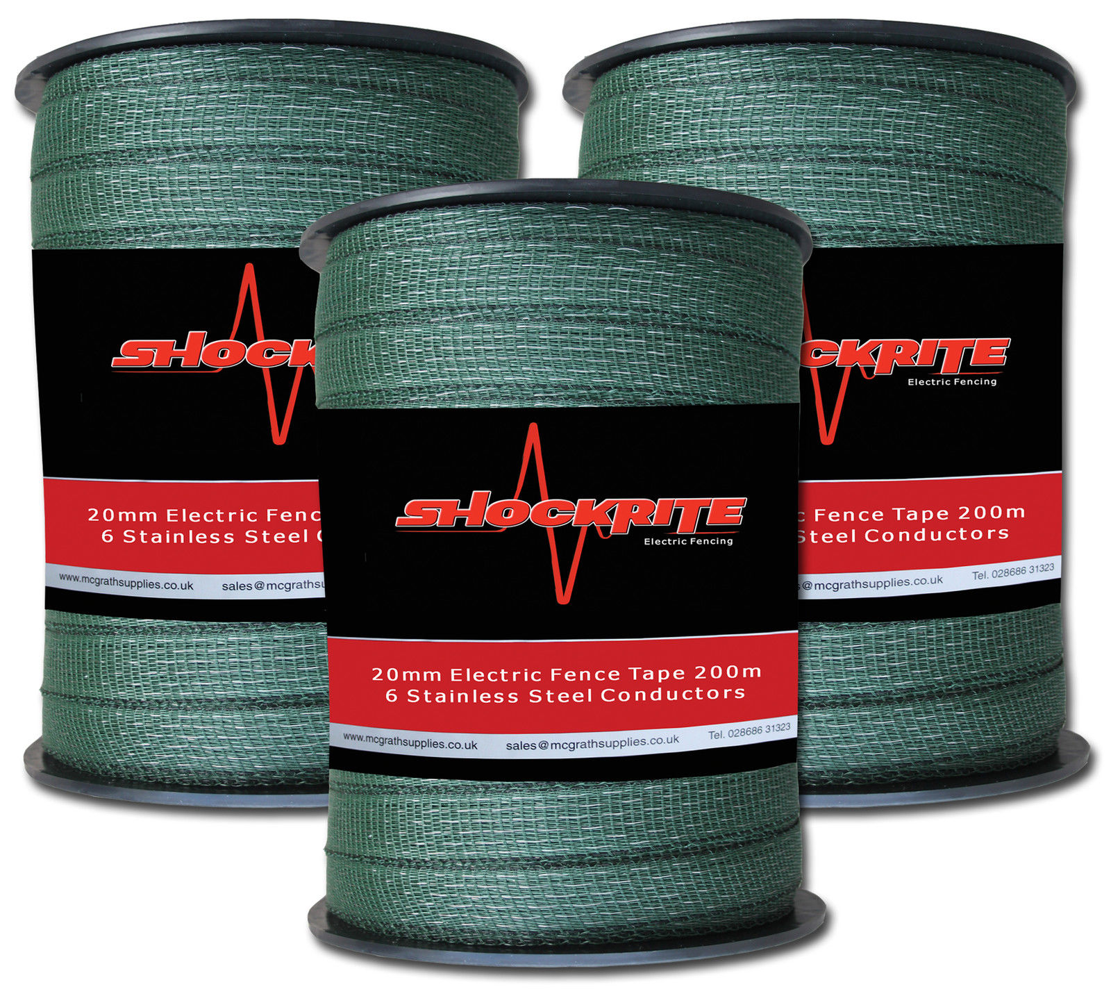 Electric Fence Fencing 3 X 200m X 20mm Shockrite Green Tape 600m inside size 1600 X 1434