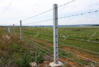 Farm Fence With Concrete Fencing Posts And Barbed Wire Strands Stock for proportions 1300 X 866