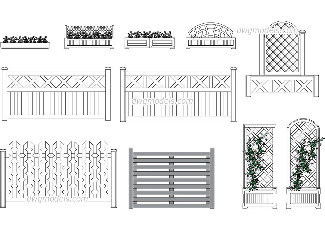 Flower Bed And Wooden Fences Cad Blocks Free Dwg File Trees with proportions 1080 X 760