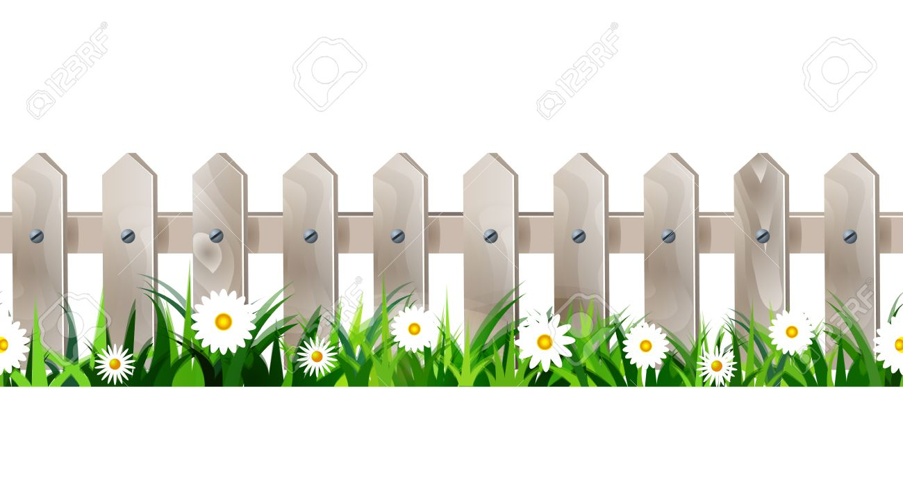 Green Grass And White Wooden Fence Seamless Isolated Clip Art within measurements 1300 X 701