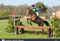 Horse Jumping Over Fence At A British Eventing Competition Stock for size 1300 X 956