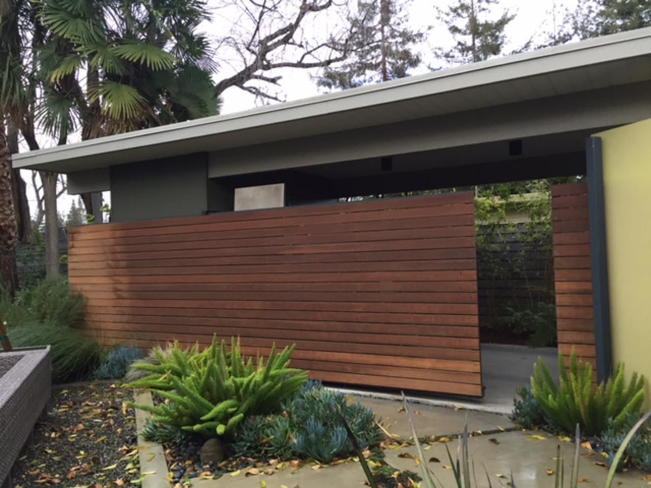 Mid Century Modern Courtyard With Sliding Ipe Fence Ipe Wood with regard to measurements 1280 X 960