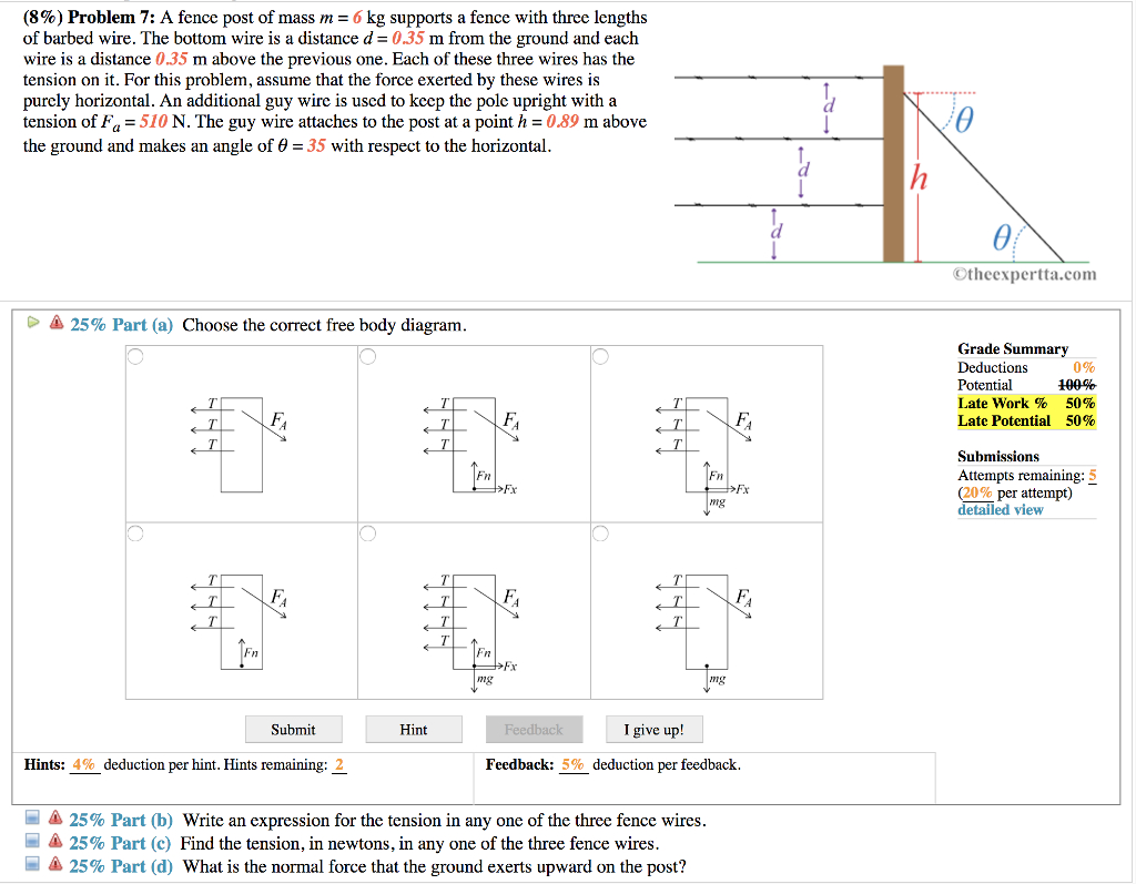 Solved 896 Problem 7 A Fence Post Of Mass M 6 Kg Suppo pertaining to sizing 1024 X 797