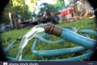 Close Up Shot Of A Garden Hose In The Backyard Stock Photo pertaining to measurements 1300 X 954