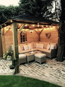Homemade Wooden Gazebo Cobbles Garden Lights Outdoor Sofa with size 3024 X 4032