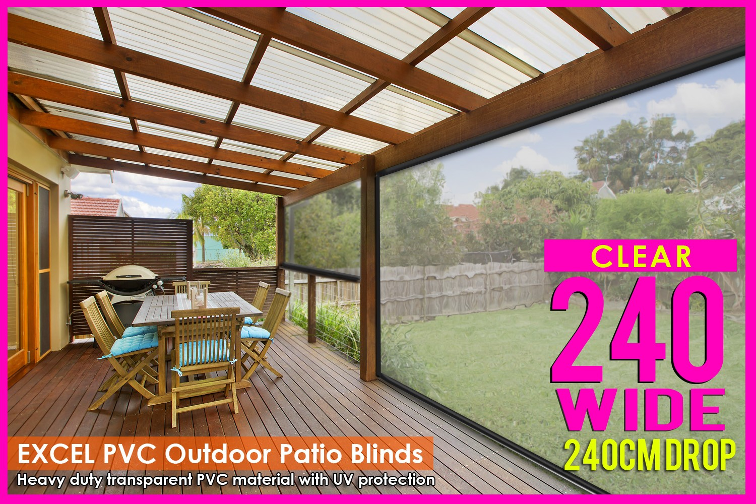 240cm X 240cm Heavy Duty Pvc Clear Patio Cafe Blinds Outdoor Uv Protect Awning with proportions 1500 X 1000