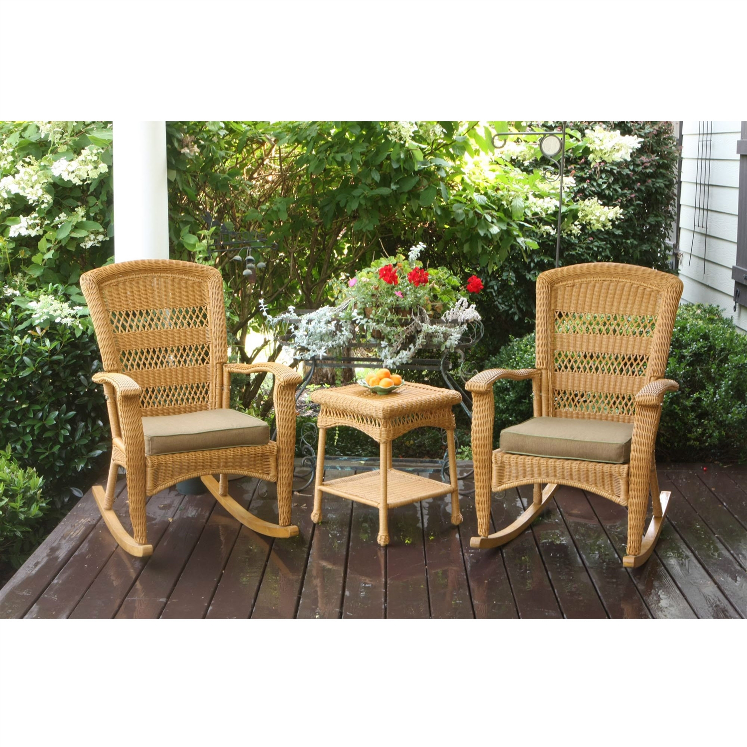 3 Piece Outdoor Porch Rocker Set W 2 Amber Wicker Resin Rocking Chairs Table in measurements 1500 X 1500