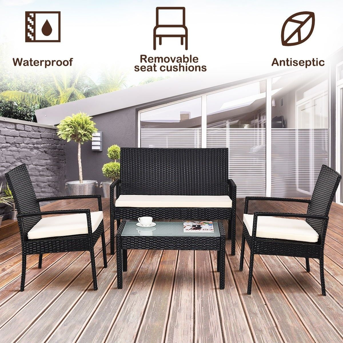 4 Pcs Outdoor Patio Furniture Set Table Chair Sofa Cushioned in sizing 1200 X 1200