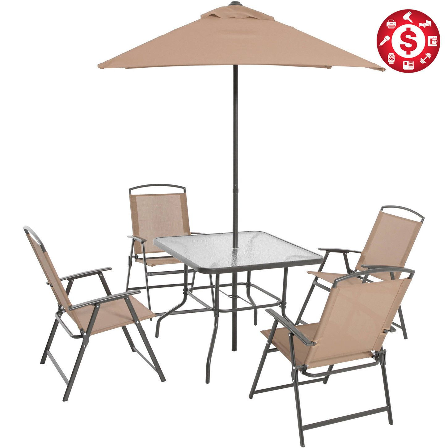 6 Piece Patio Dining Set Folding Table Chairs Umbrella regarding size 1450 X 1450