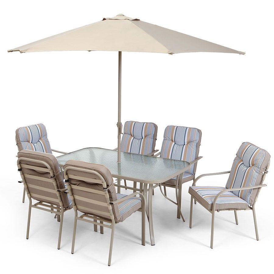 6 Seater Outdoor Dining Set Padded Chair Glass Table Parasol for size 900 X 900