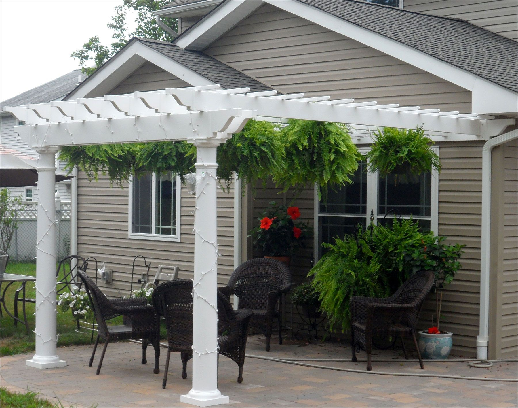 8 X 12 Vinyl 2 Beam Pergola Shown With Wall Mounted Kit No with size 1800 X 1416