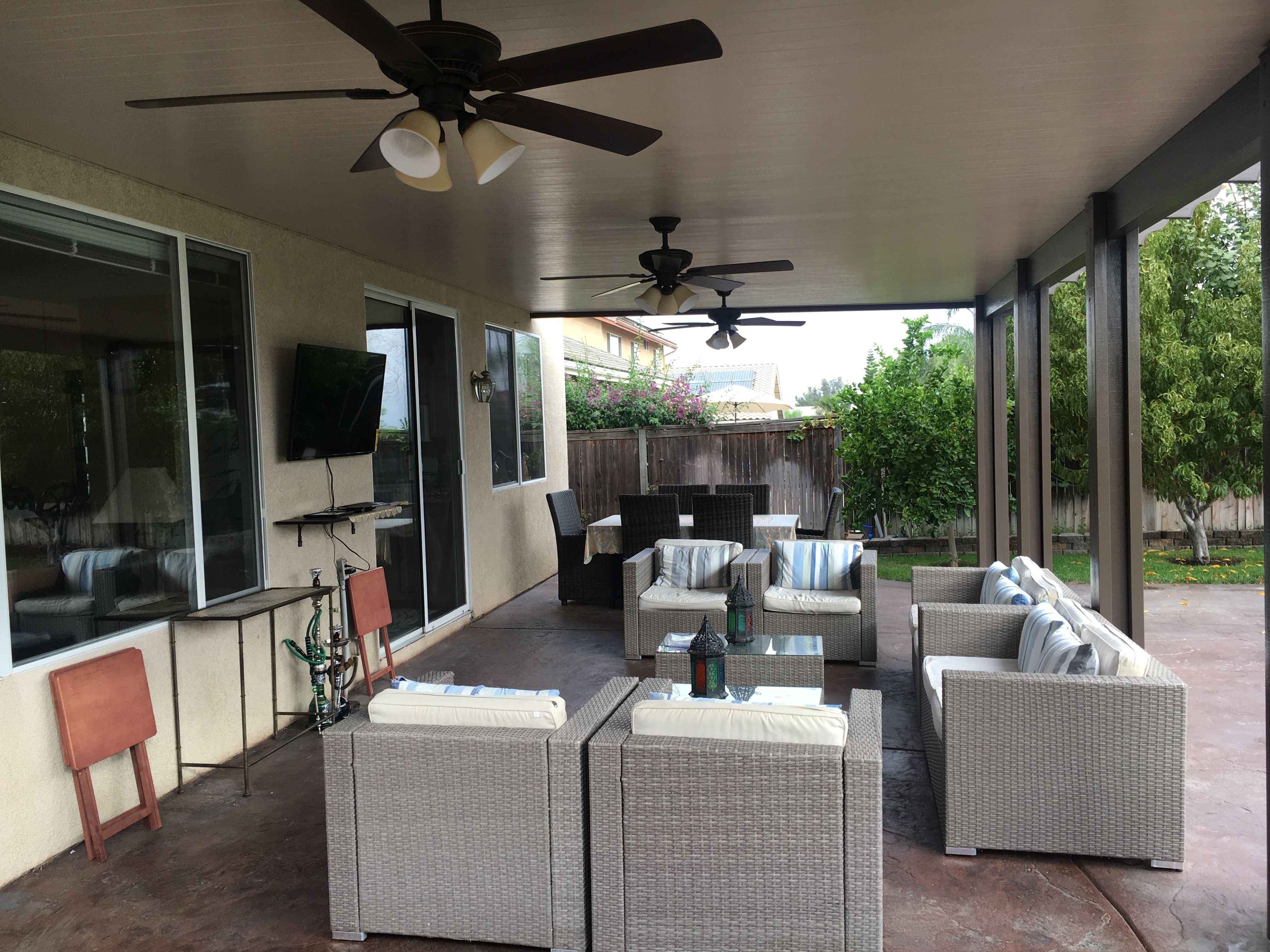 Alumawood Patio Cover Solid Top Three Ceiling Fans pertaining to measurements 4032 X 3024