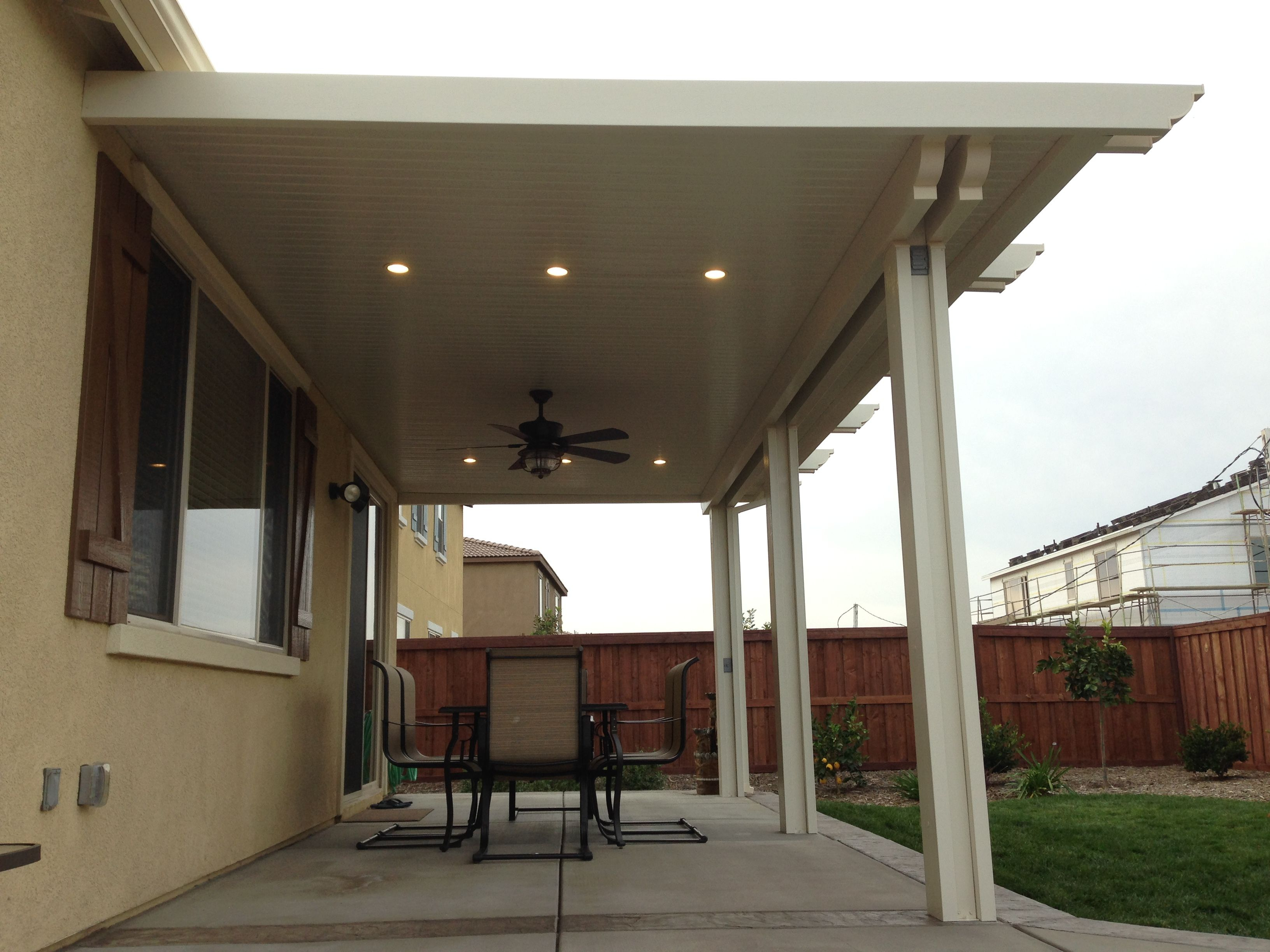 Alumawood Patio Cover With Fan And Two Lightstrips Canned with measurements 3264 X 2448