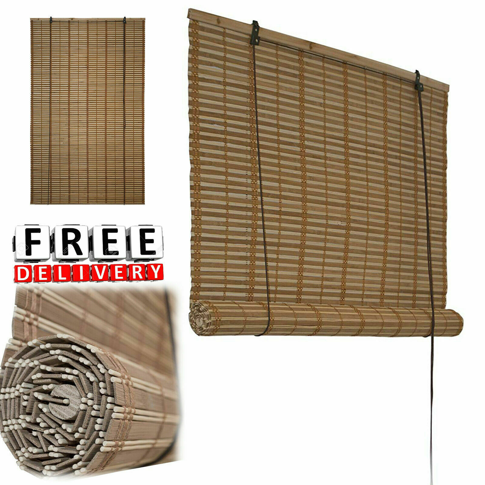 Bamboo Roman Wooden Roll Up Blinds Woven Brown Natural Indoor Patio Filtering inside dimensions 1600 X 1600