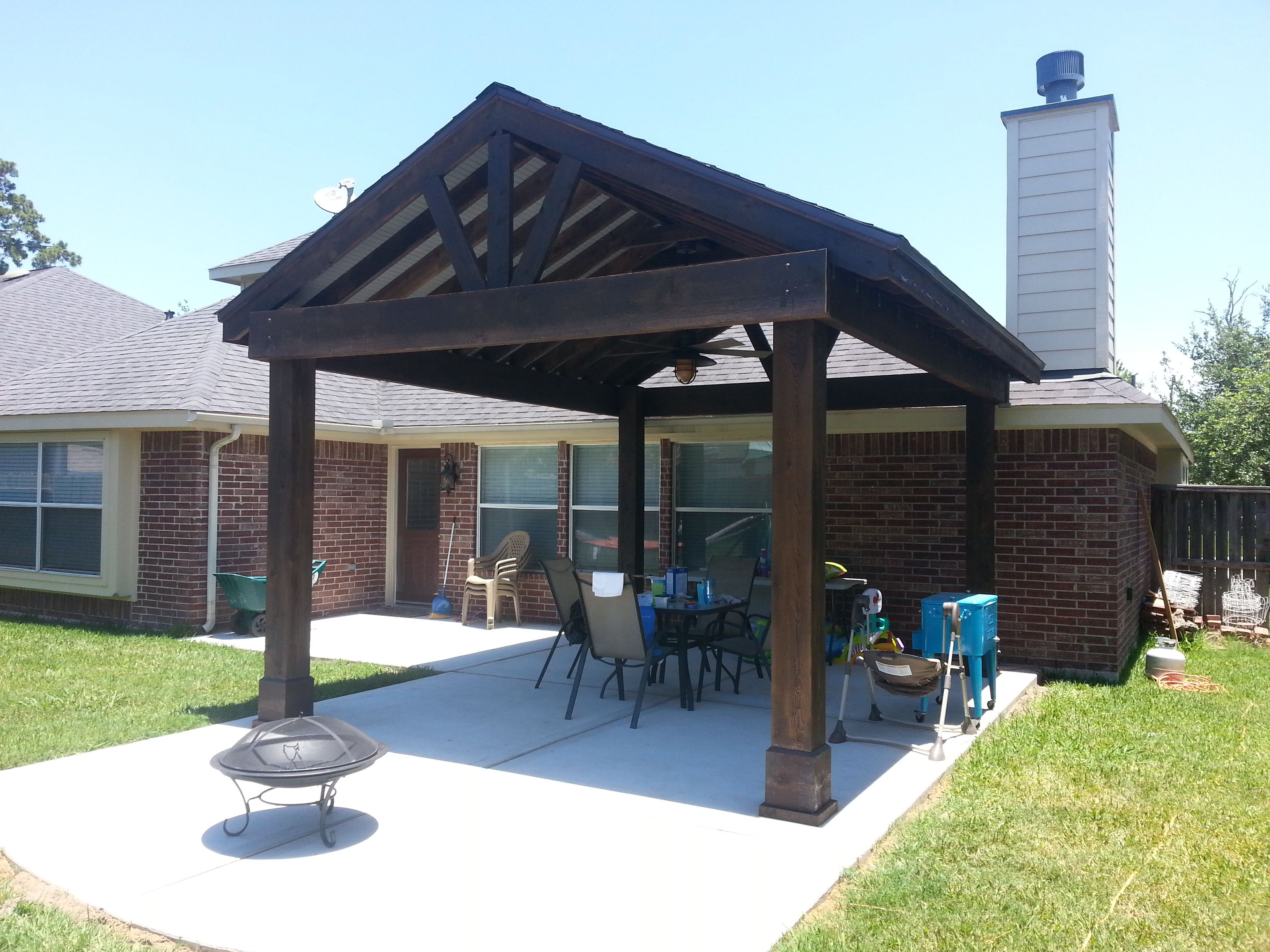 Beautiful Free Standing Stained Wood Gable Patio Cover throughout measurements 3264 X 2448