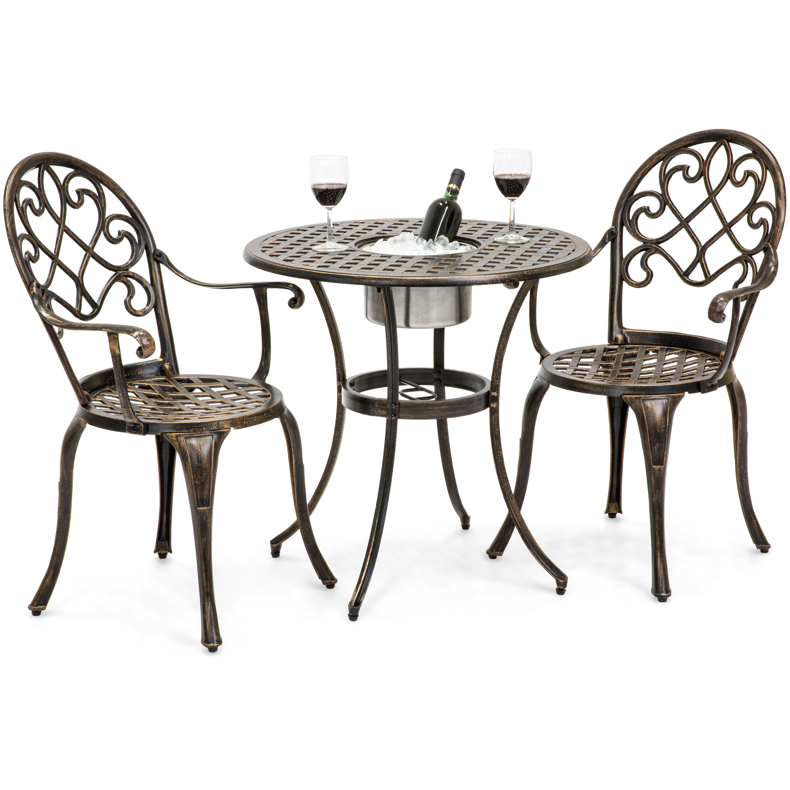 Best Choice Products Cast Aluminum Outdoor Patio Bistro Table Set W Attached Ice Bucket 2 Chairs Copper Finish throughout sizing 2600 X 2600