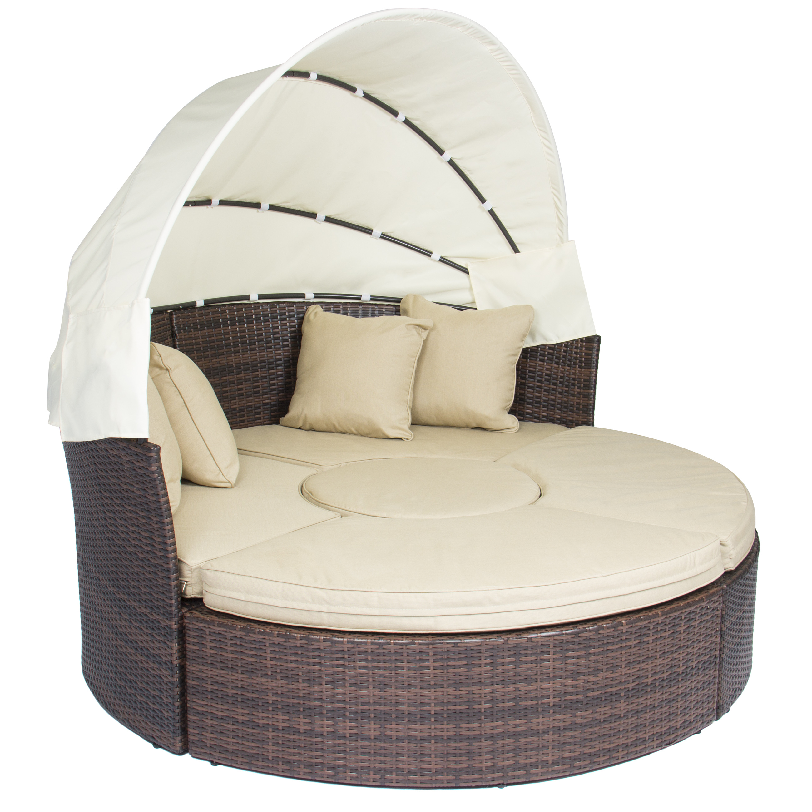 Best Choice Products Outdoor Patio Sofa Furniture Round Retractable Canopy Daybed Brown Wicker Rattan Walmart pertaining to measurements 2600 X 2600