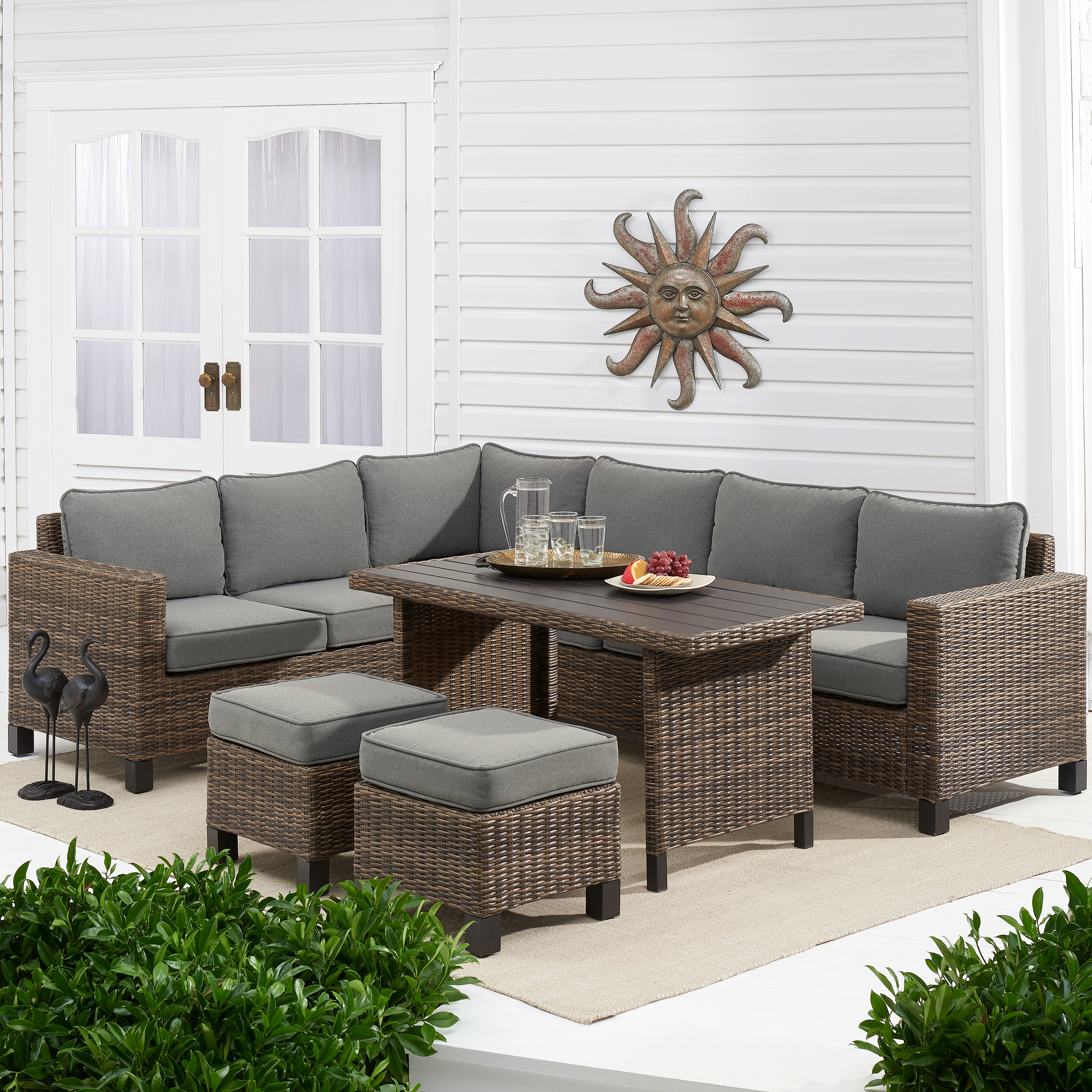 Better Homes Gardens Brookbury 5 Piece Patio Wicker Sectional Set With Gray Cushions Walmart for proportions 3000 X 3000