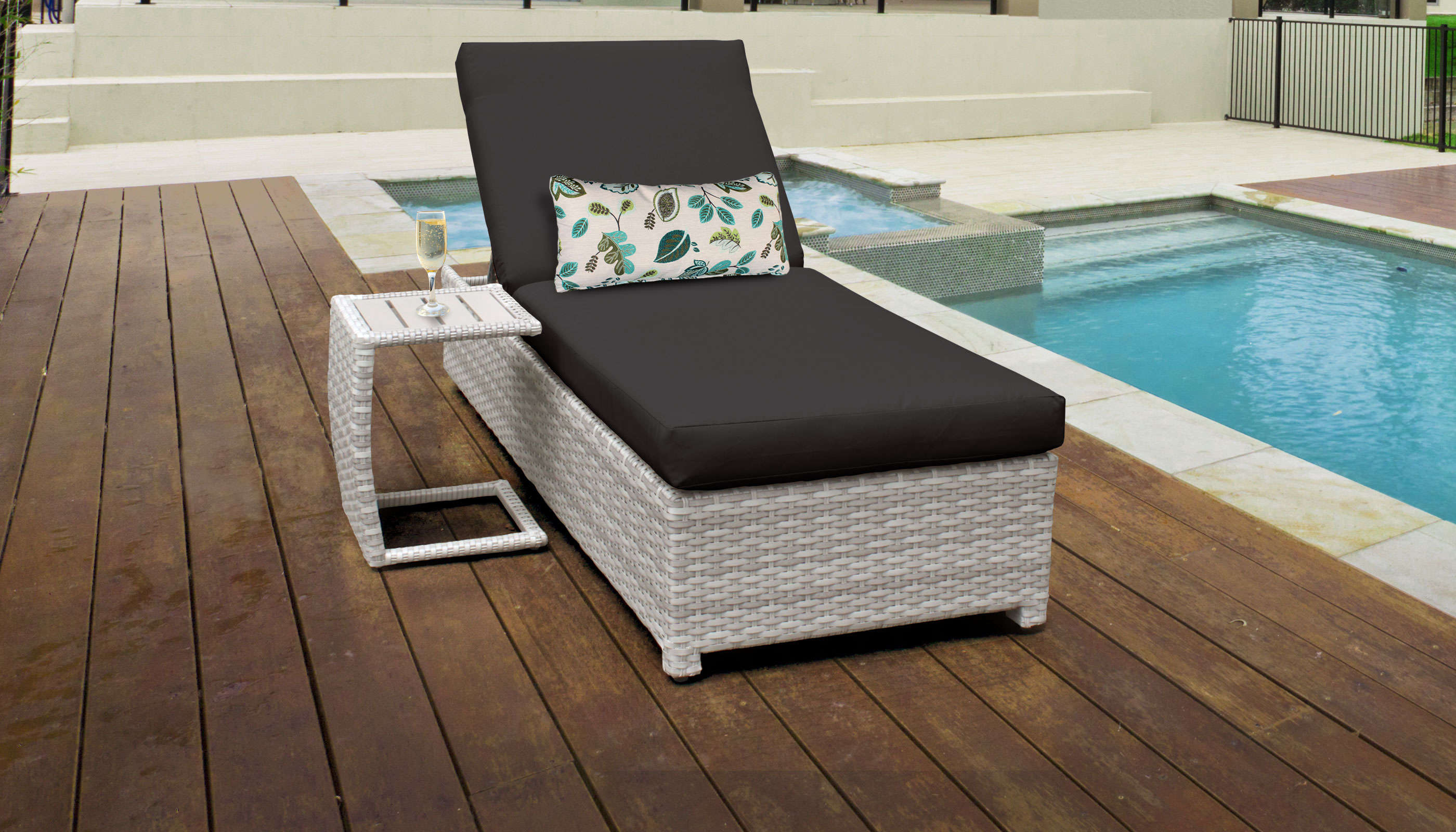 Black Patio Furniture Wheels Chaise Outdoor Wicker Wrought throughout size 2800 X 1600