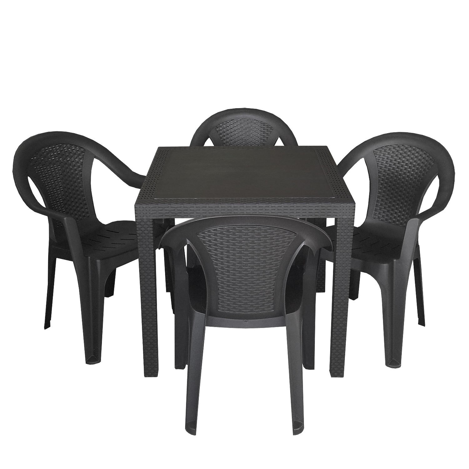 Bundle Garden Balcony Furniture Set Of 5 Chair Set 79 X 79 Cm Wicker Look All Plastic Patio Furniture Stackable Chair Black Ceres Webshop throughout proportions 1500 X 1500