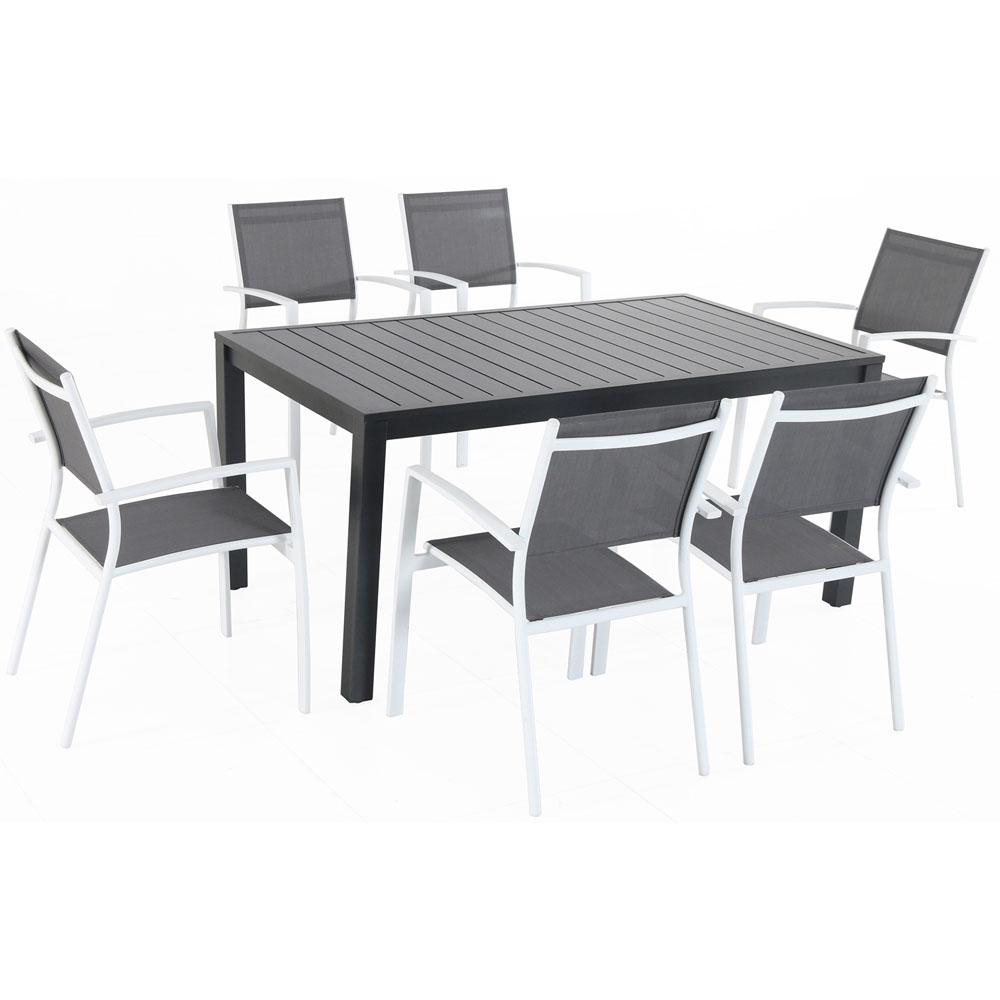 Cambridge Nova 7 Piece Aluminum Outdoor Dining Set With 6 Sling Chairs In Graywhite And A 63 In X 35 In Dining Table throughout size 1000 X 1000