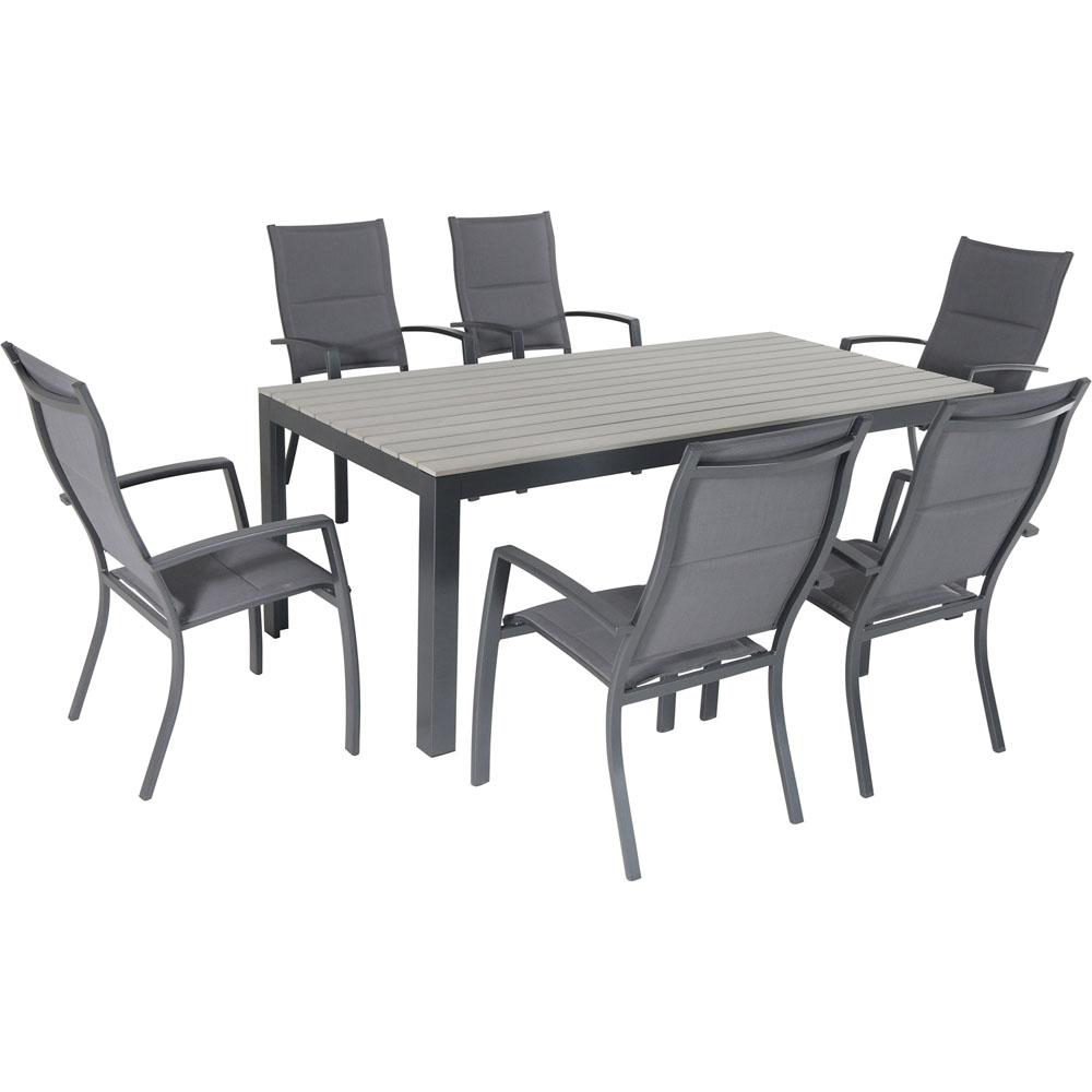 Cambridge Yuma 7 Piece Aluminum Outdoor Dining Set With 6 Padded Sling Chairs And A Faux Wood Dining Table inside dimensions 1000 X 1000