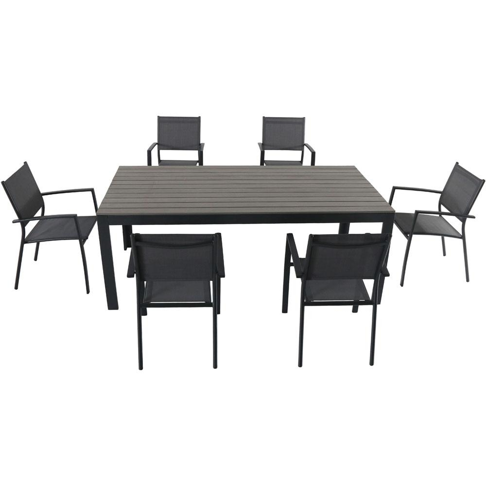 Cambridge Yuma 7 Piece Aluminum Outdoor Dining Set With 6 Sling Arm Chairs And A Faux Wood Dining Table in measurements 1000 X 1000