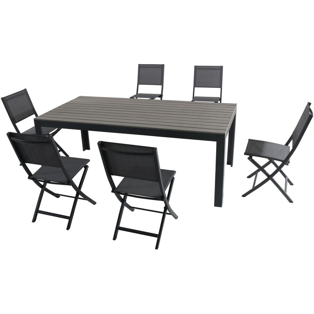 Cambridge Yuma 7 Piece Aluminum Outdoor Dining Set With 6 Sling Folding Chairs And A Faux Wood Dining Table intended for proportions 1000 X 1000