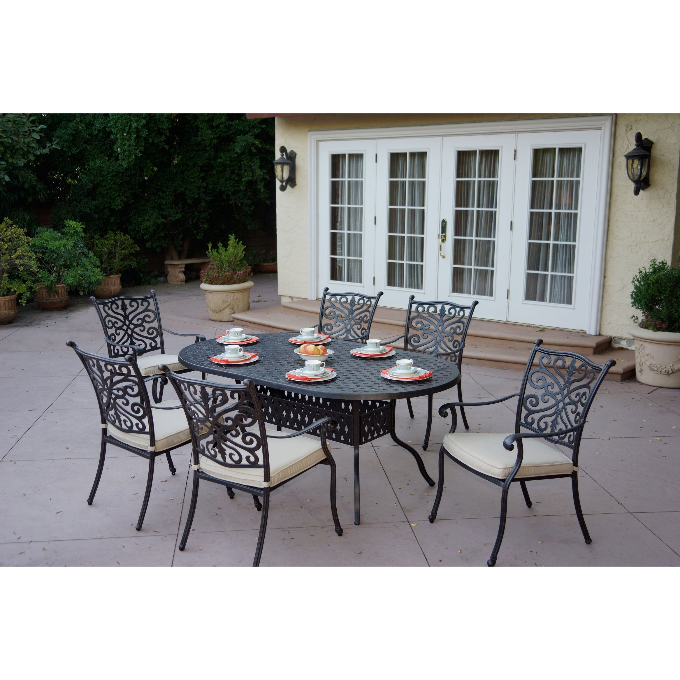 Casablanca Cast Aluminum 7 Piece Dining Set42 X 72 Inch Oval Antique Bronze for measurements 2333 X 2333