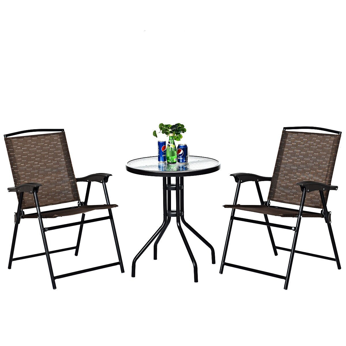 Costway 3pc Bistro Patio Garden Furniture Set 2 Folding Chairs Glass Table Top Steel regarding sizing 1200 X 1200