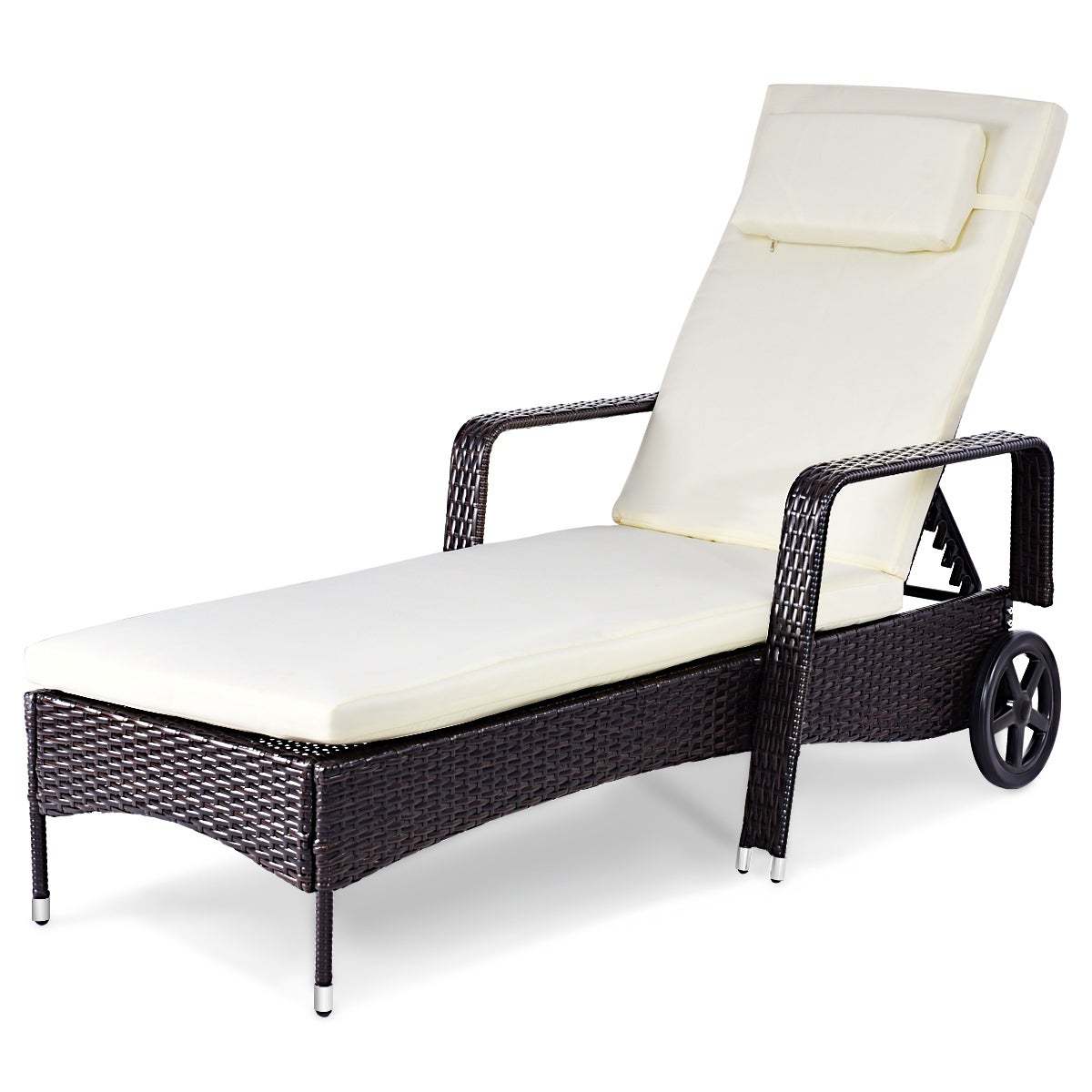 Costway Outdoor Chaise Lounge Chair Recliner Cushioned Patio Furniture Adjustable Wheels intended for sizing 1200 X 1200