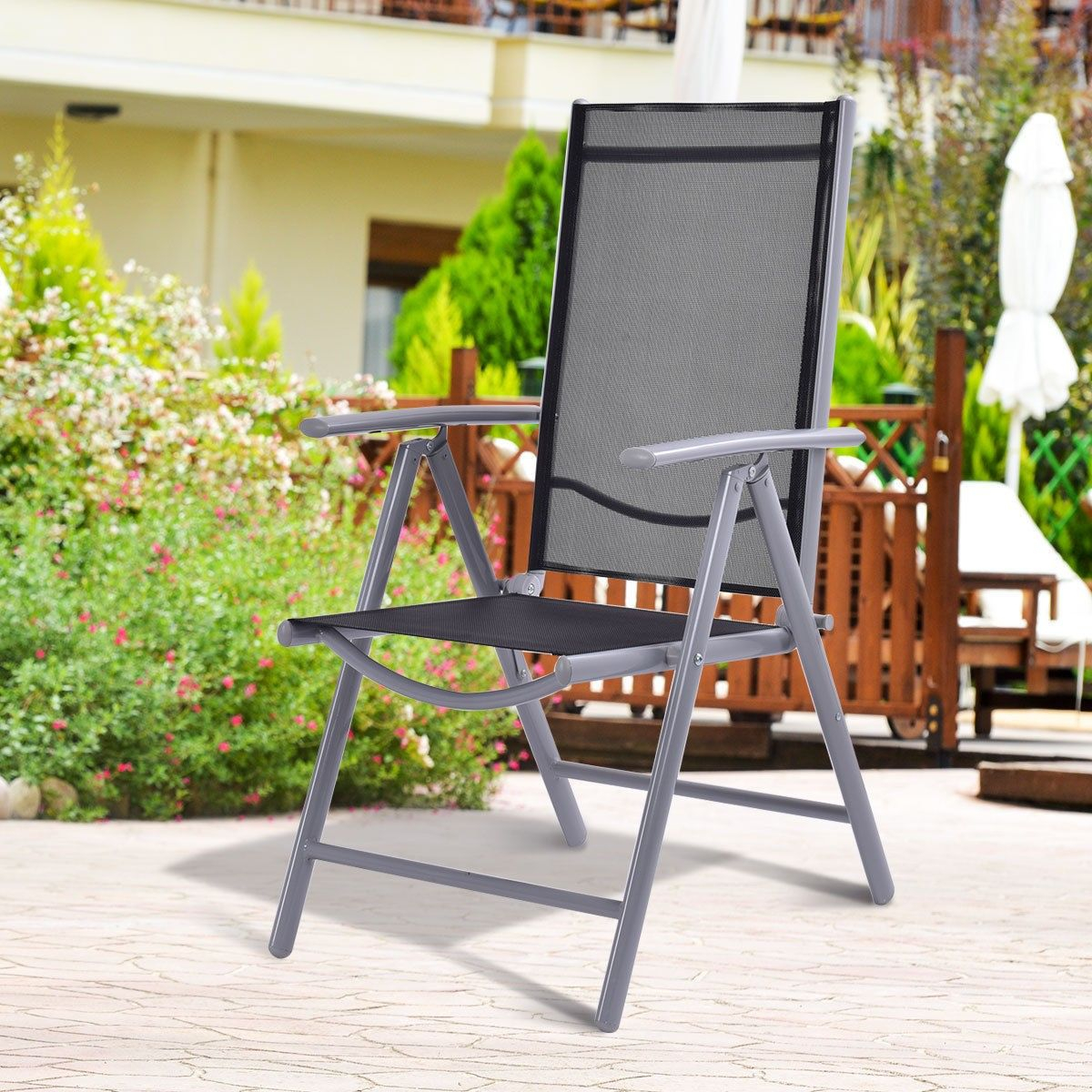 Costway Uk 2 X Patio Folding Chairs Adjustable Reclining intended for sizing 1200 X 1200