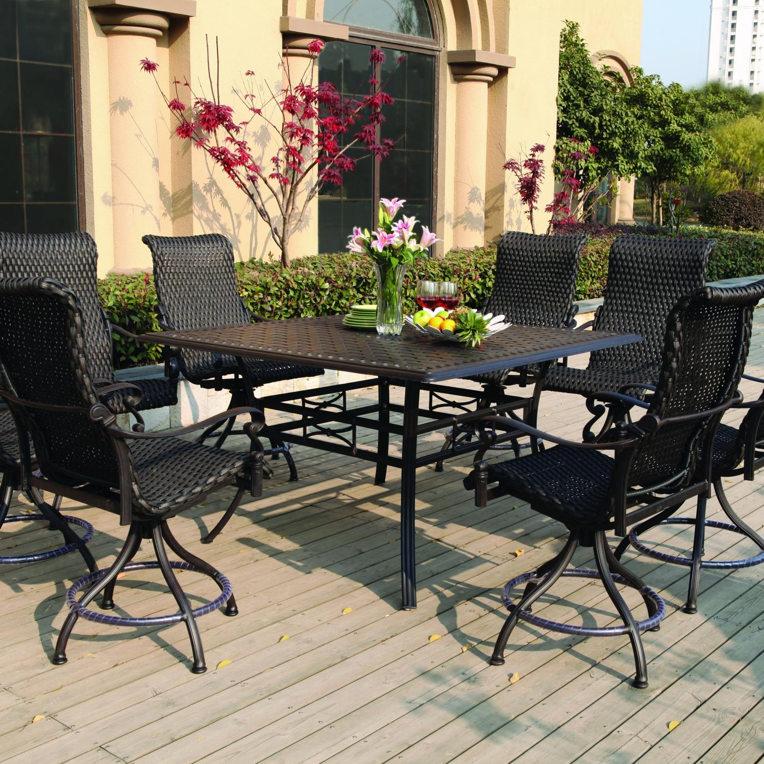 Darlee Victoria 9 Piece Resin Wicker Counter Height Patio Dining Set With Swivel Chairs throughout measurements 1500 X 1500