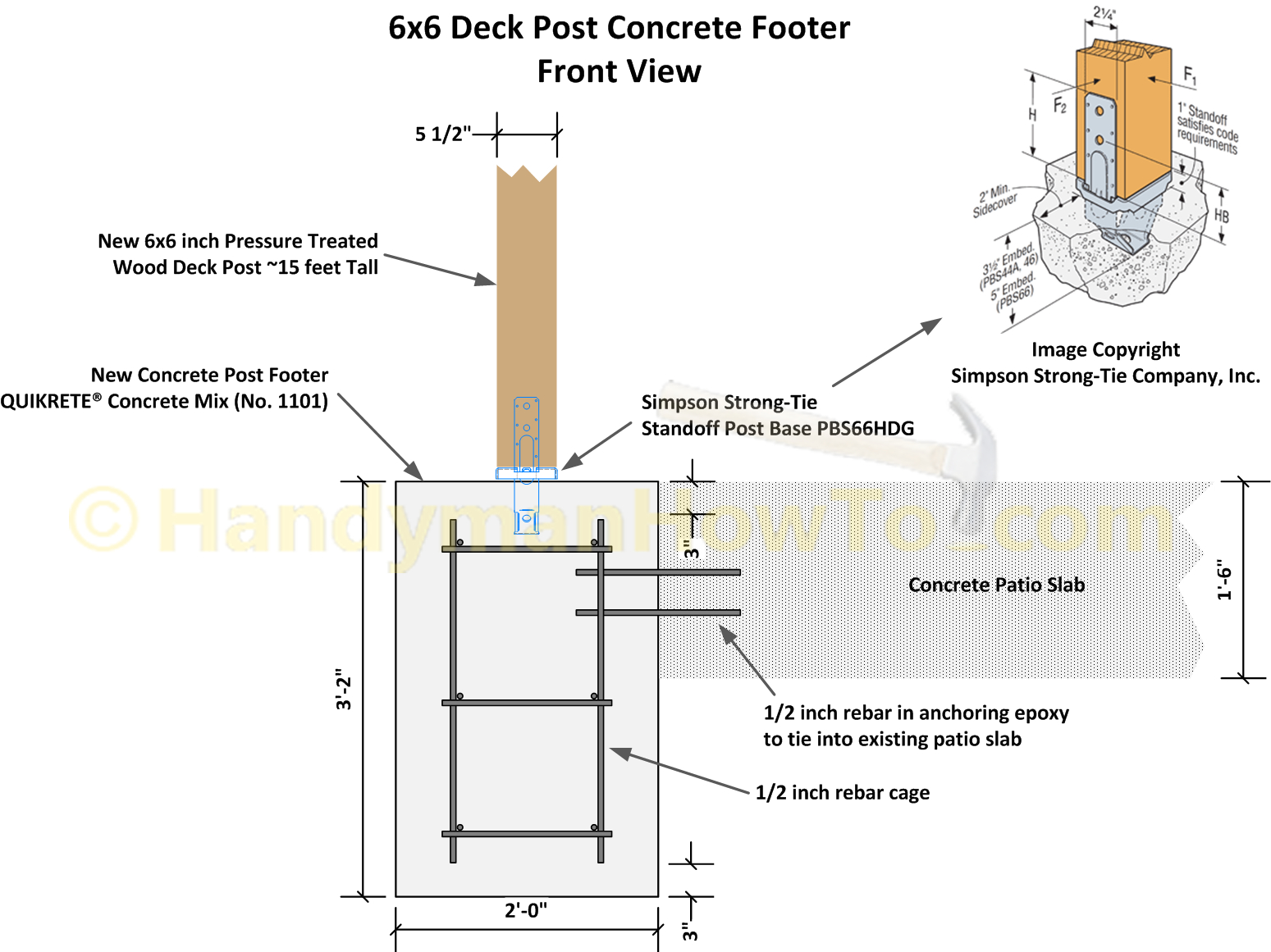Deck Post Concrete Footer Drawing With Simpson Strong Tie for sizing 1549 X 1161