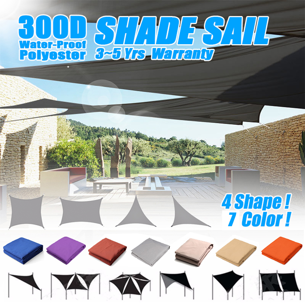 Details About 300d Sun Shade Sail Outdoor Garden Waterproof Awning Canopy Patio Cover Uv Block in size 1200 X 1200