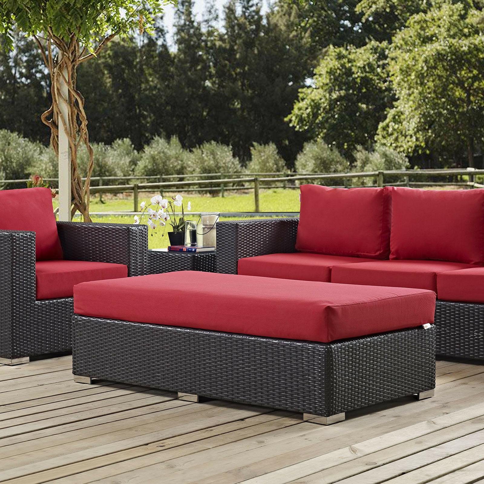 Details About Outdoor Patio Furniture Wicker Rattan Rectangle Ottoman In Espresso Red regarding measurements 1600 X 1600