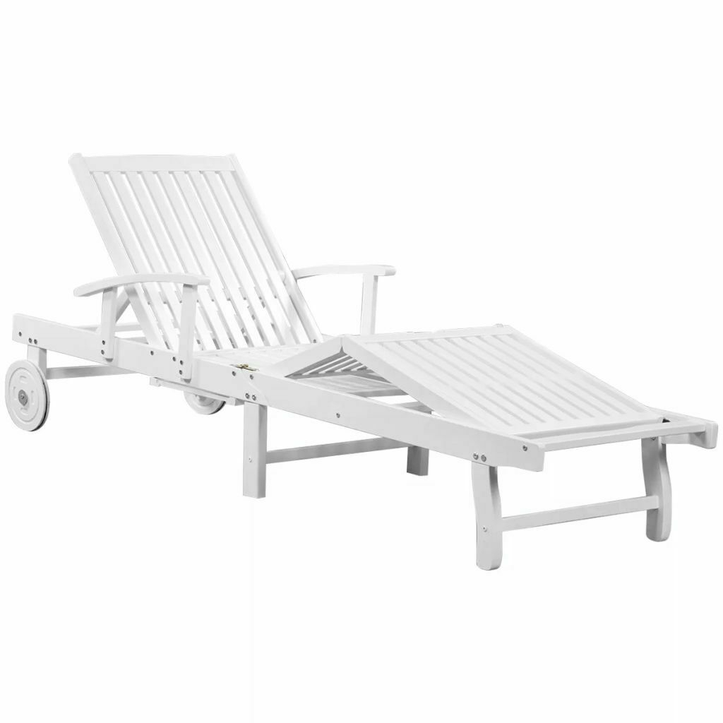 Details About Solid Acacia Wood Sun Lounger W Wheels White Outdoor Patio Chair Seat inside sizing 1024 X 1024