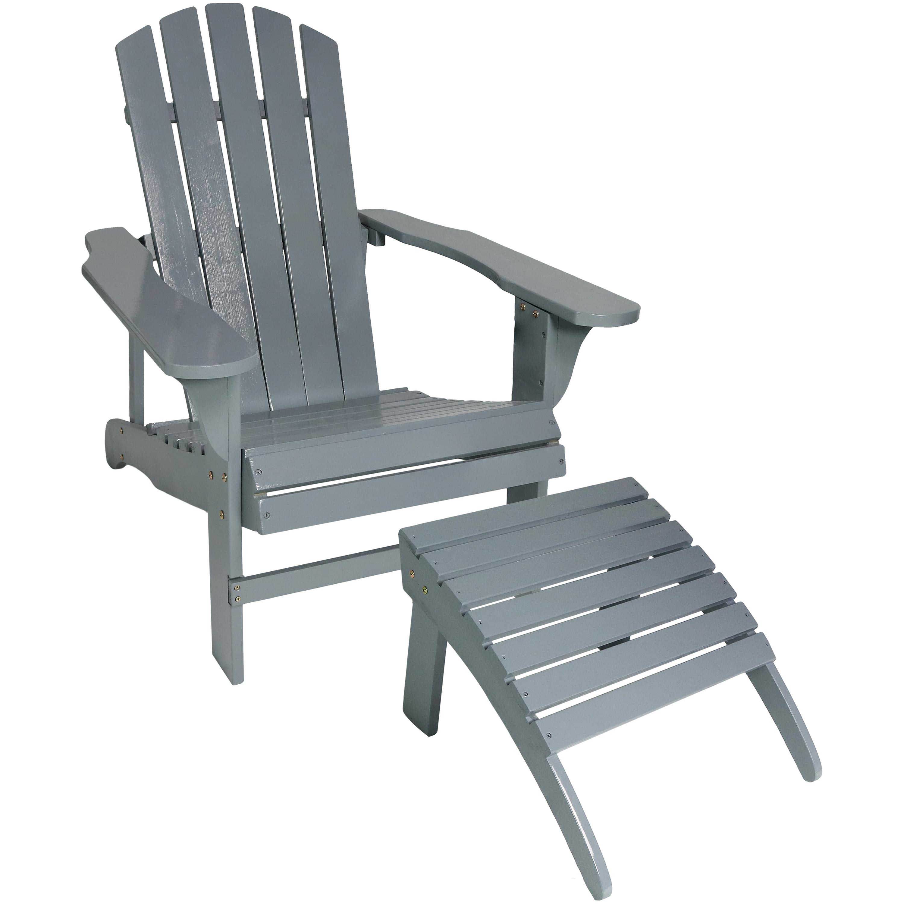 Details About Sunnydaze Classic Wooden Adirondack Chair With Ottoman Gray with dimensions 3000 X 3000