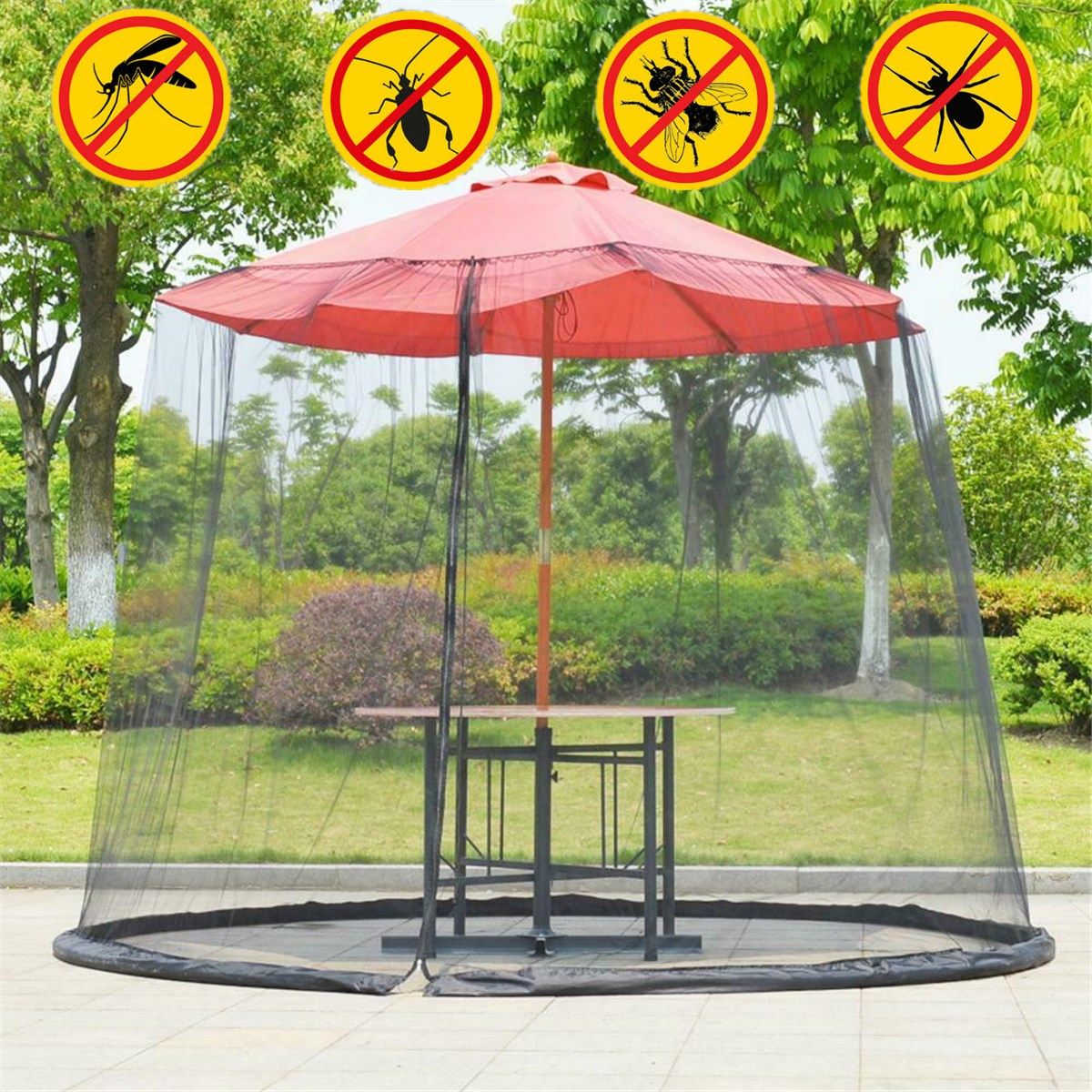 Details About Umbrella Mosquito Net Bug Insect Table Screen Cover Outdoor Patio Netting 300cm regarding measurements 1200 X 1200