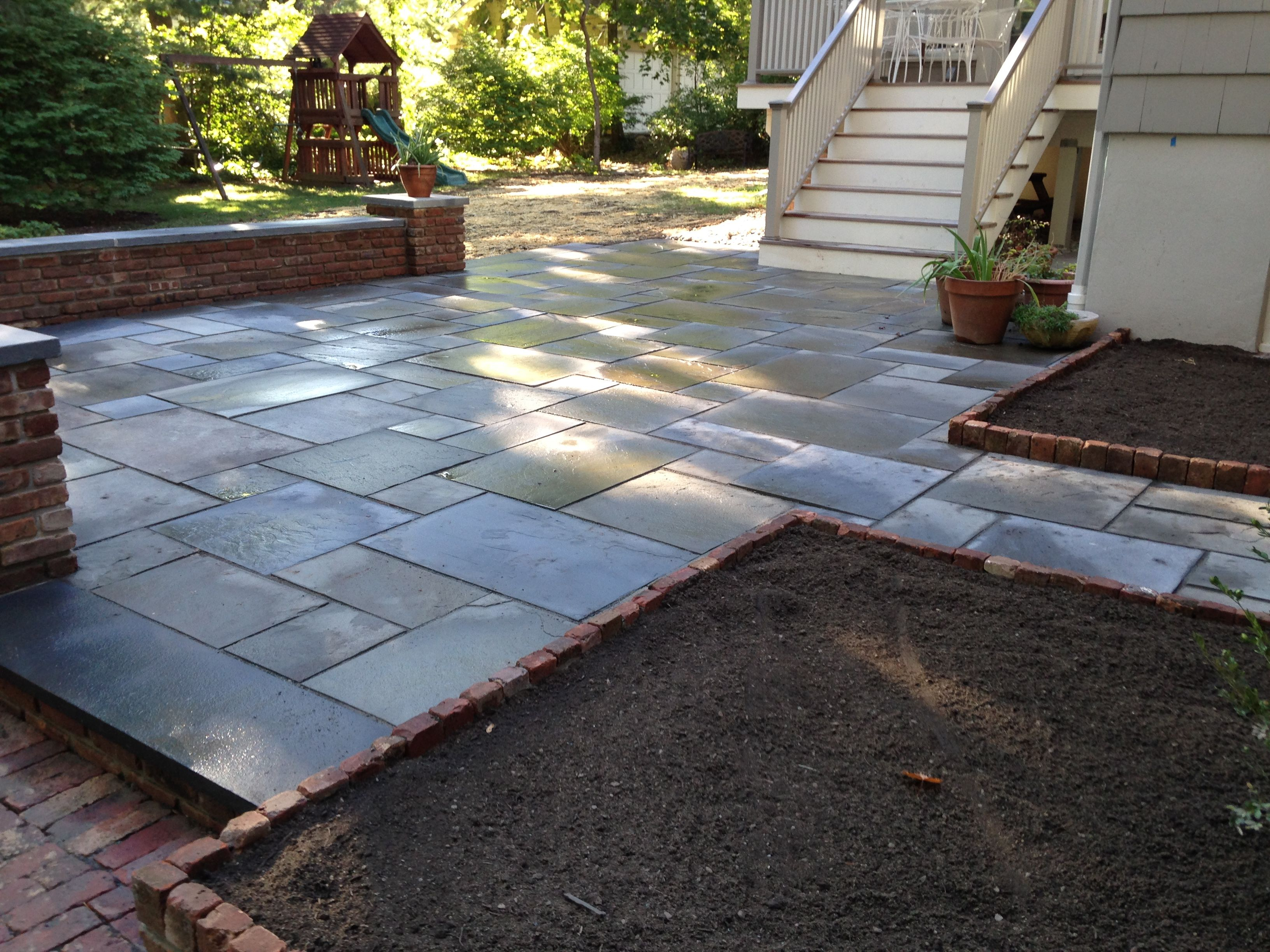 Dry Laid Bluestone With Recycled Brick Sitting Walls Capped regarding proportions 3264 X 2448