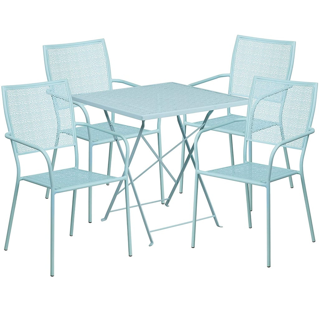 Flash Furniture Square Sky Blue Folding Patio Table Set in proportions 1024 X 1024