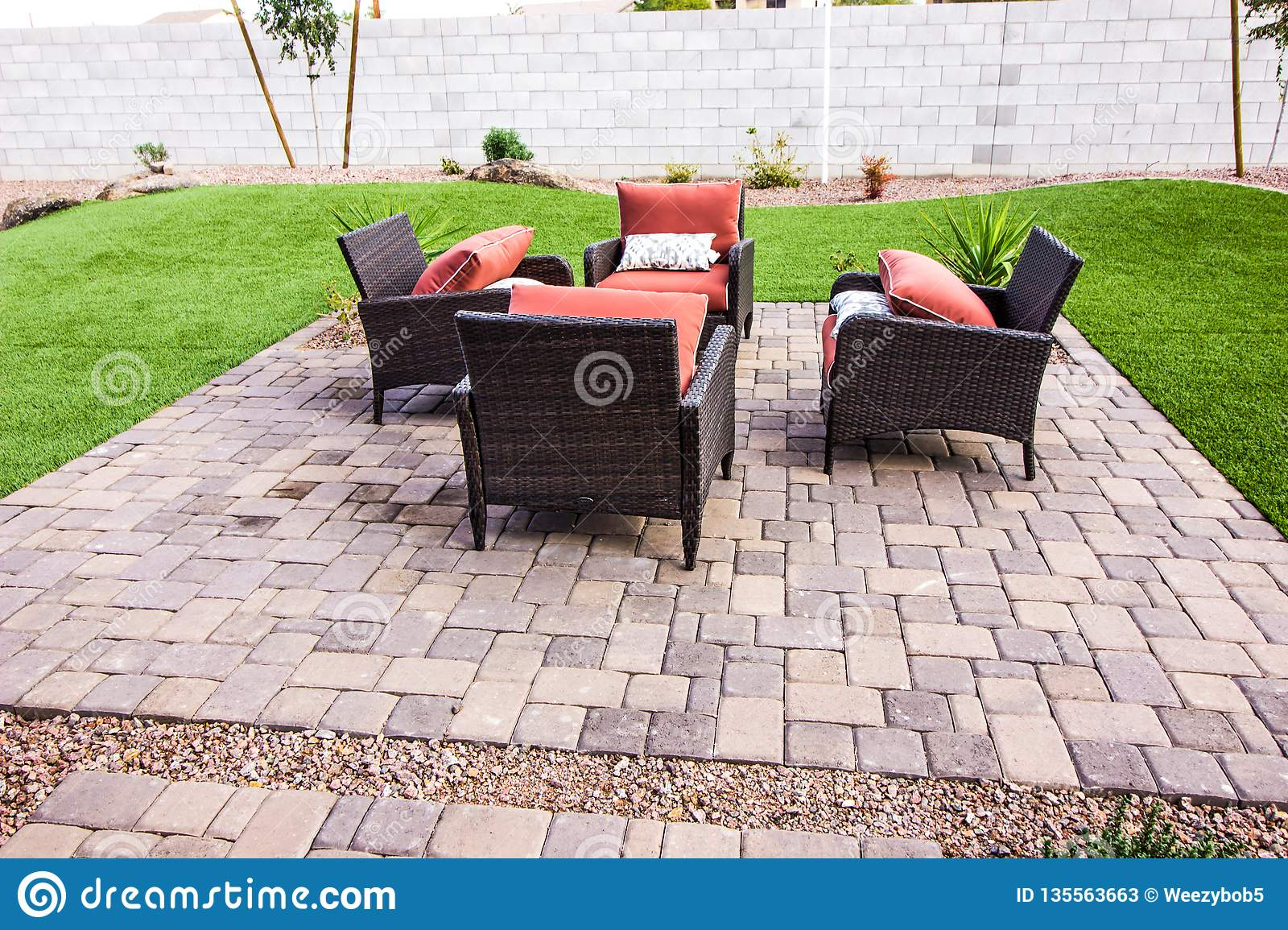 Four Wicker Chairs On Outdoor Patio Stock Image Image Of in size 1600 X 1155