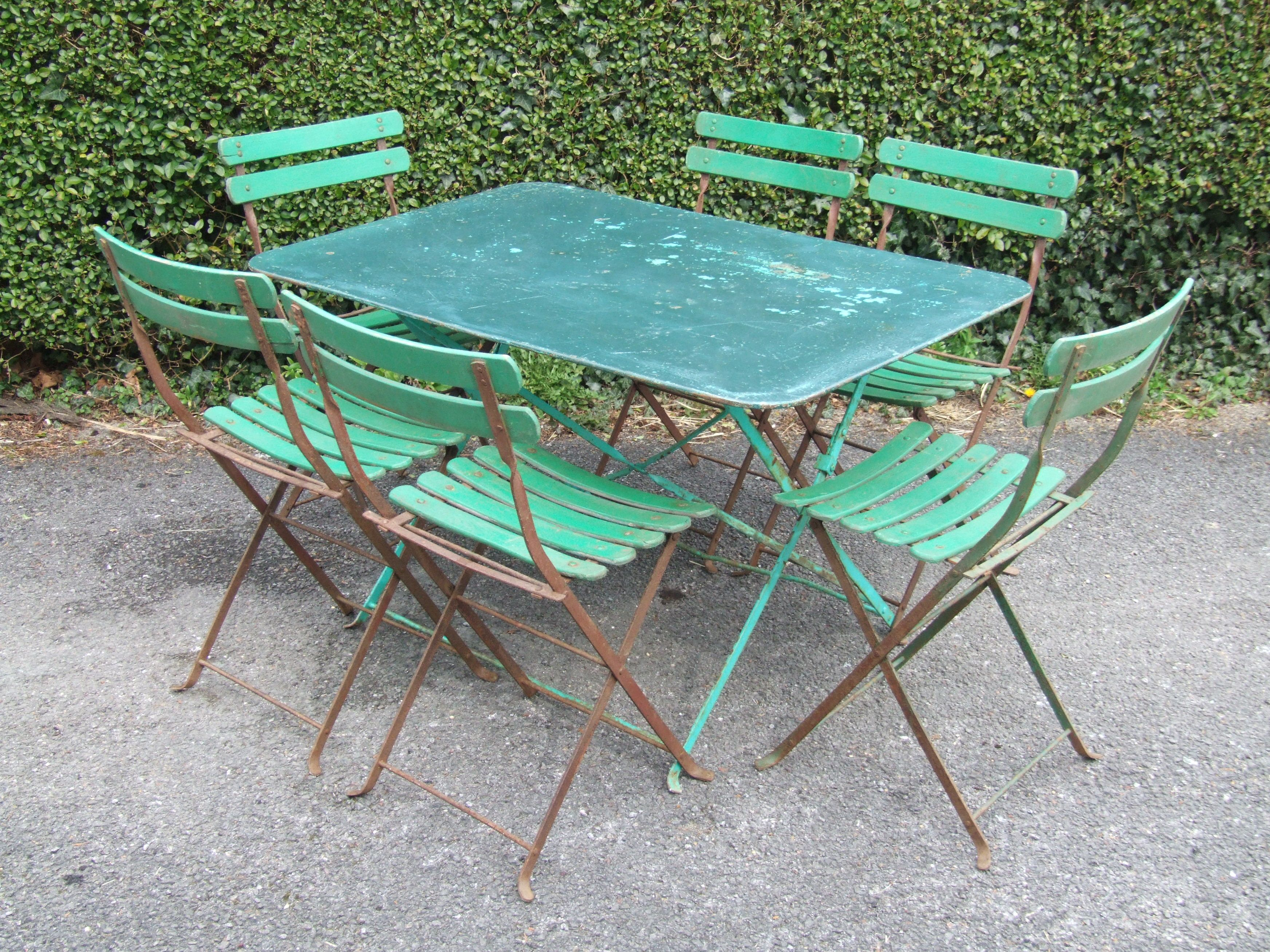 G214 Vintage French 6 Seater Folding Metal Garden Caf throughout size 3488 X 2616