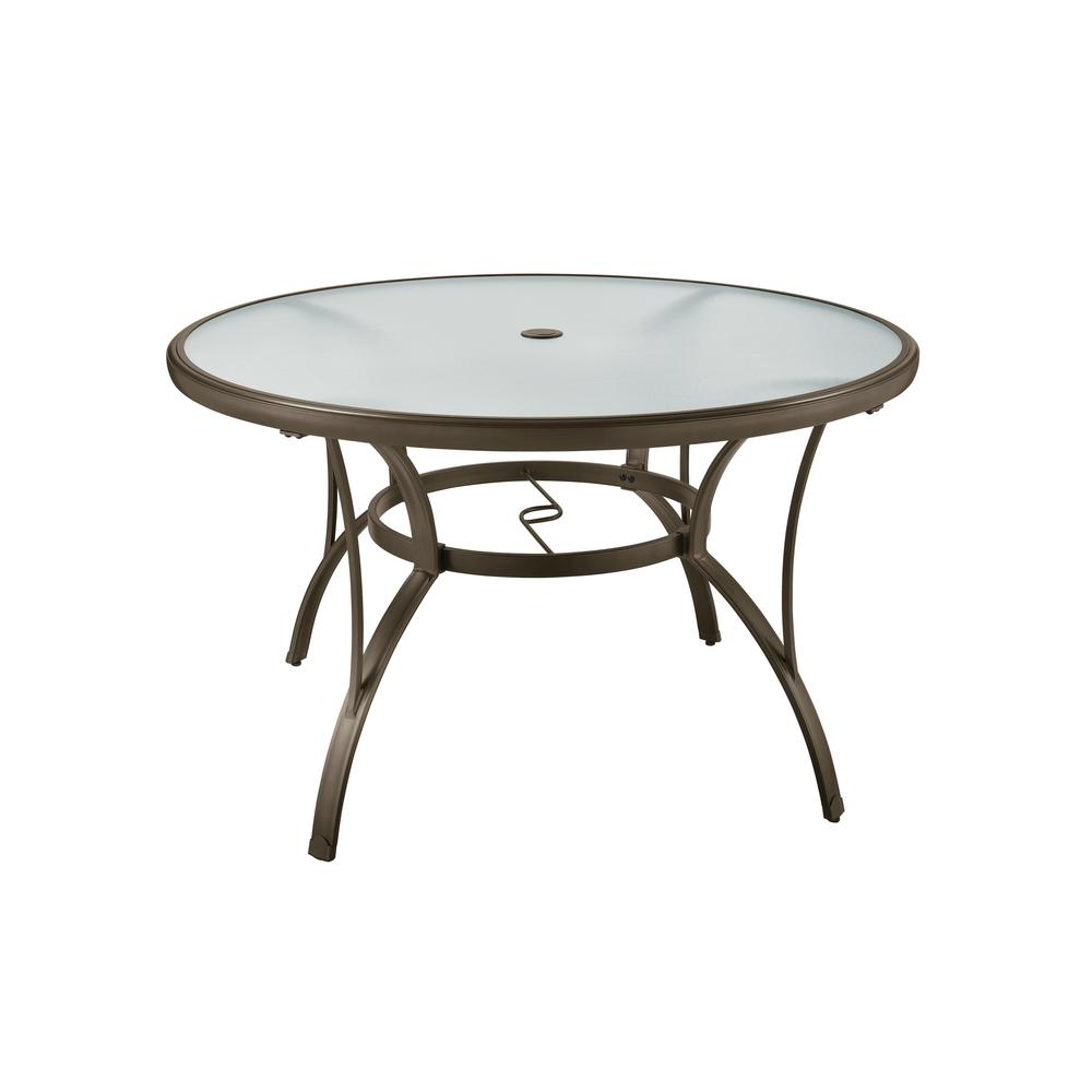 Hampton Bay Commercial Grade Aluminum Brown Round Outdoor Patio Dining Table with regard to size 1000 X 1000