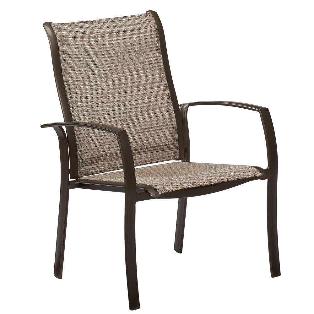 Hampton Bay Commercial Grade Aluminum Brown Stackable Outdoor Patio Dining Chair In Sunbrella Elevation Stone Sling pertaining to size 1000 X 1000