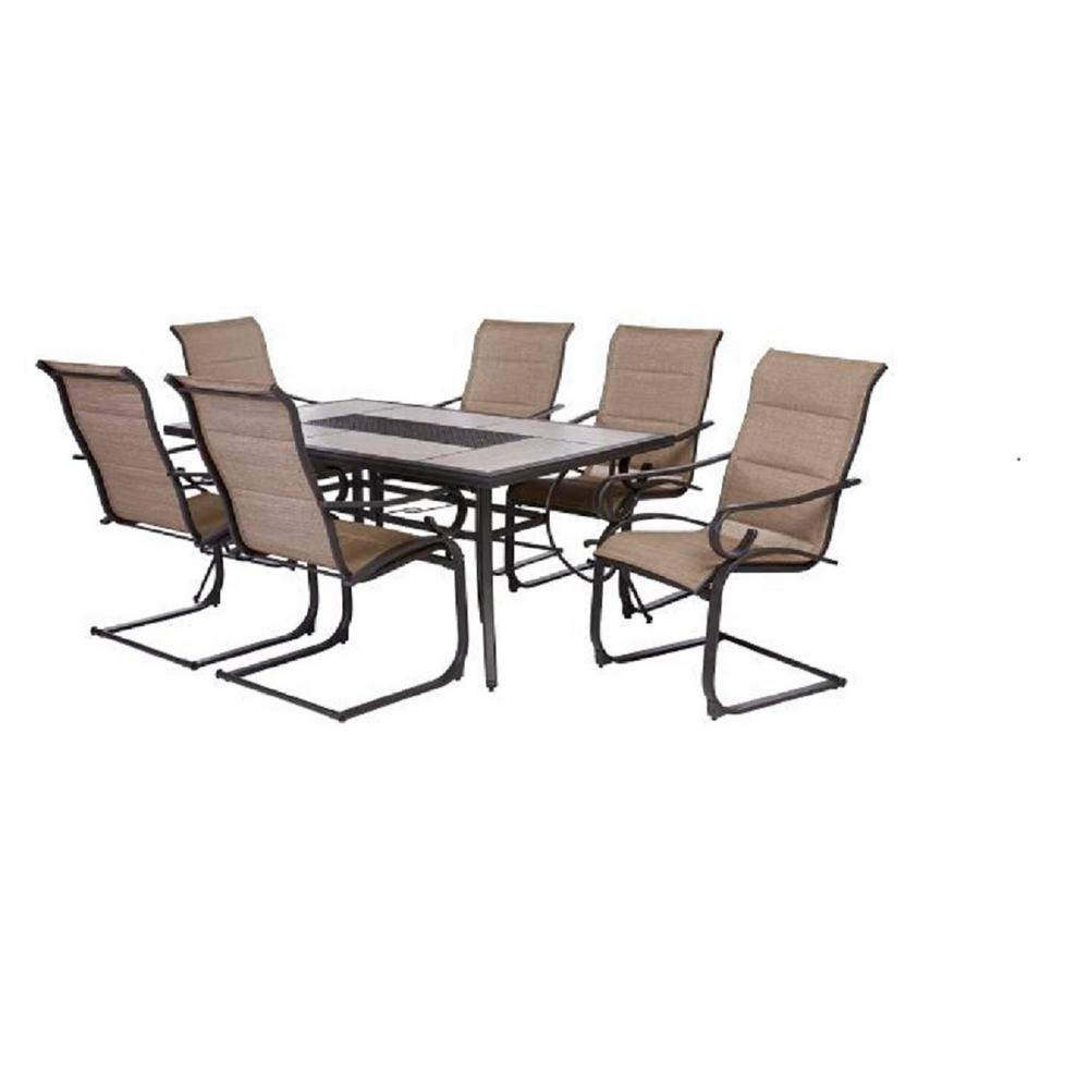 Hampton Bay Crestridge 7 Piece Padded Sling Outdoor Dining Set In Putty for dimensions 1000 X 1000